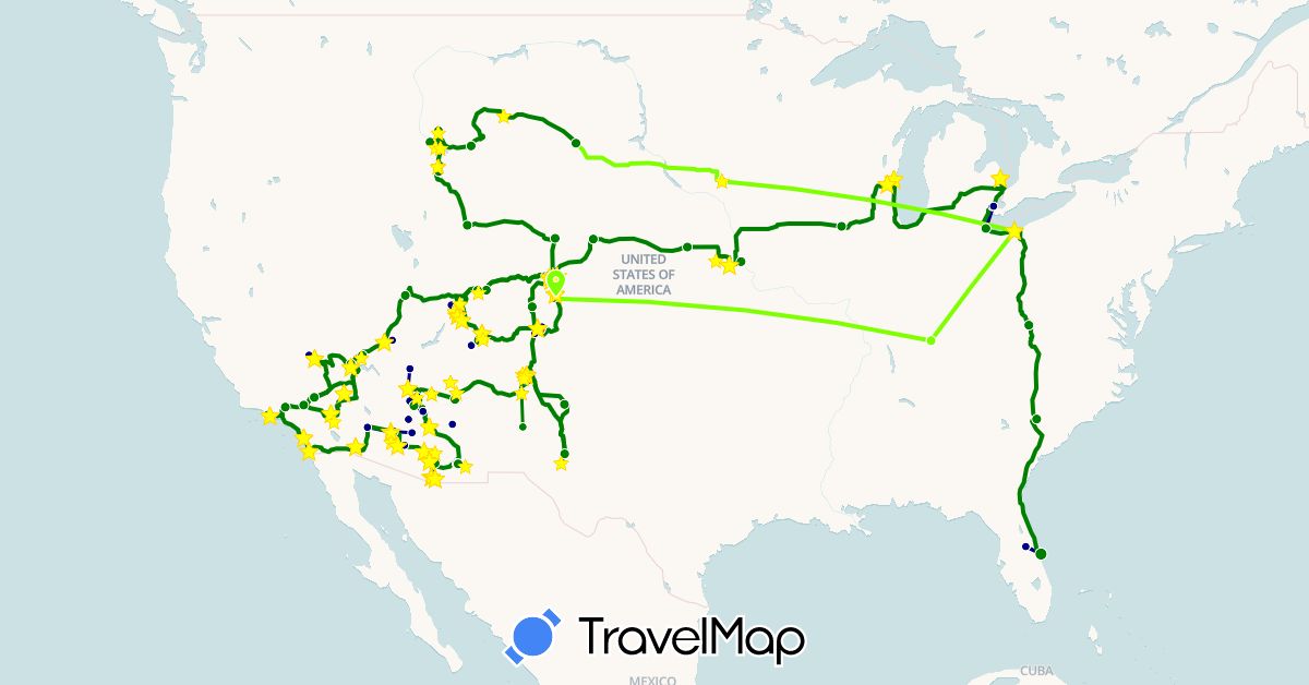 TravelMap itinerary: driving, hiking, route taken, future plans in United States (North America)